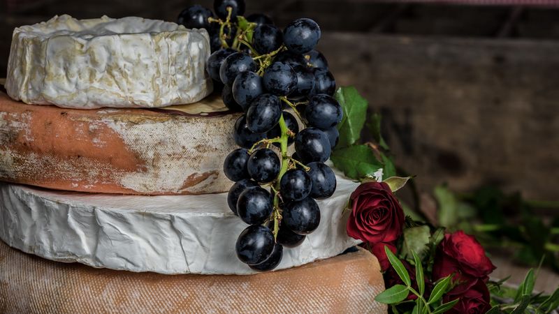 cheese, rose, grape, 4k