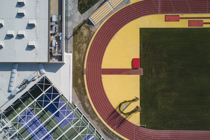 sport center aerial view sportsfield and drone view 4k
