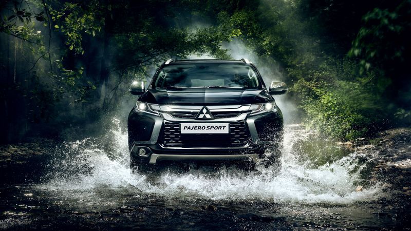 mitsubishi, pajero, river, front view, 4k