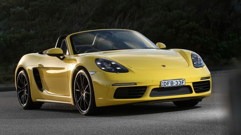 porsche, 718, boxster, convertible, yellow, 4k