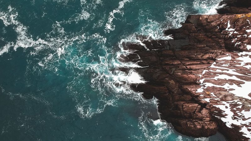 rocks, waves, aerial view, 4k