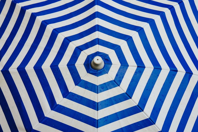 the top of a blue striped umbrella, blue umbrella 4k