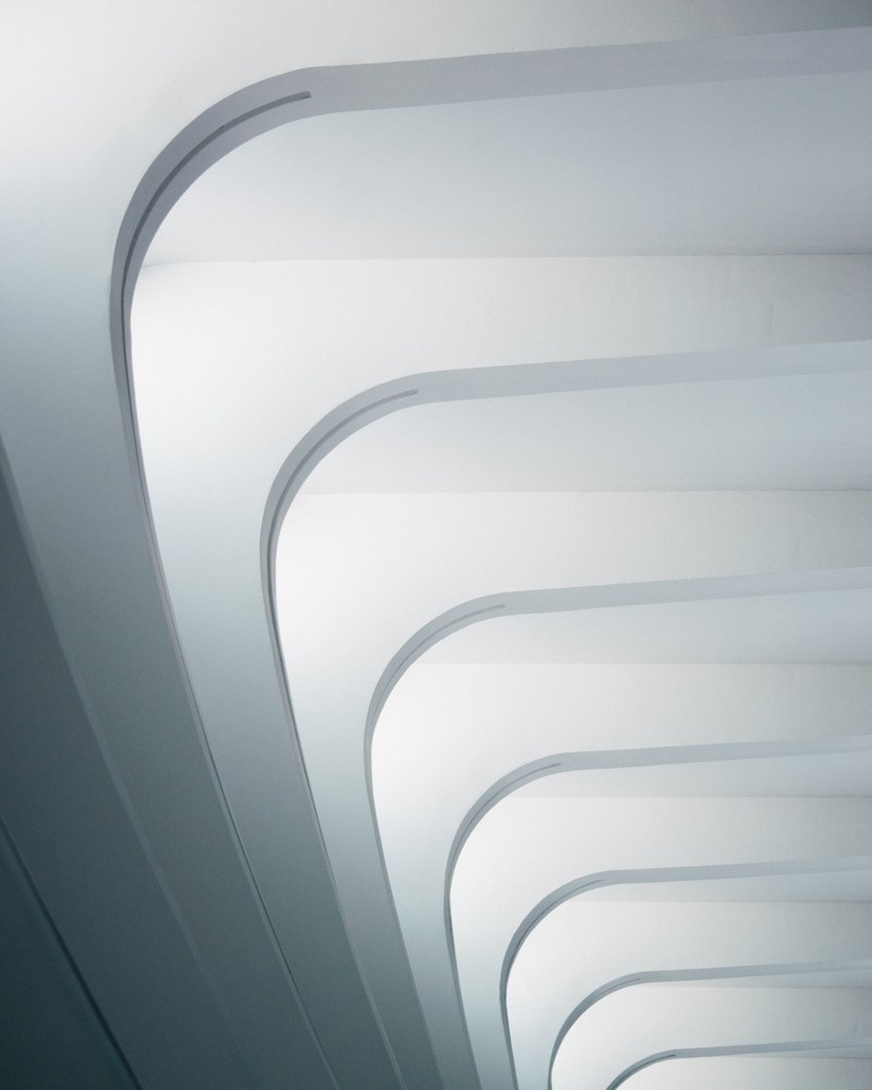 round corners in the white ribs of the ceiling of milwaukee art museum, repeat_ 4k