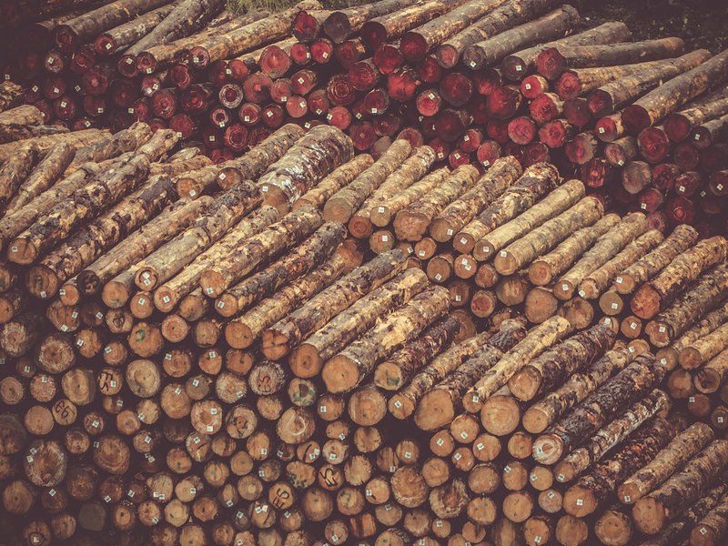 aerial view of logs of lumber wood stacked on each other, stacked 4k
