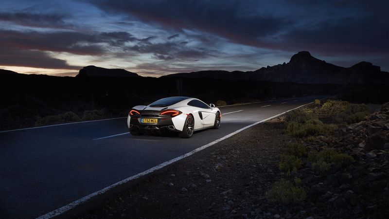 mclaren, 570gt, supercar, road, night, rear view, 4k