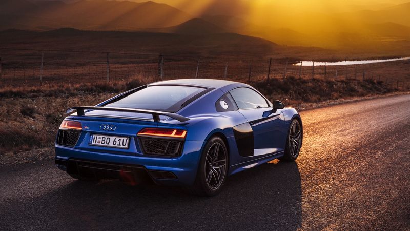audi, r8, v10, blue, side view, 4k