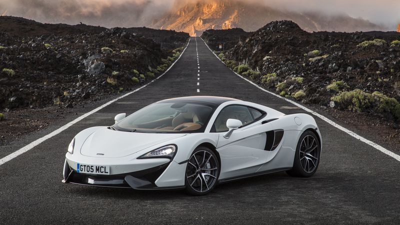 mclaren, 570gt, white, side view, road, horizon, 4k