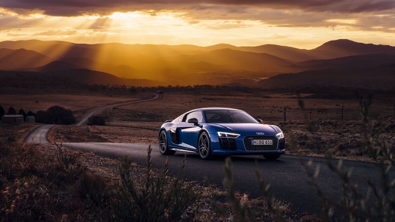 audi, r8, v10, side view, road, 4k