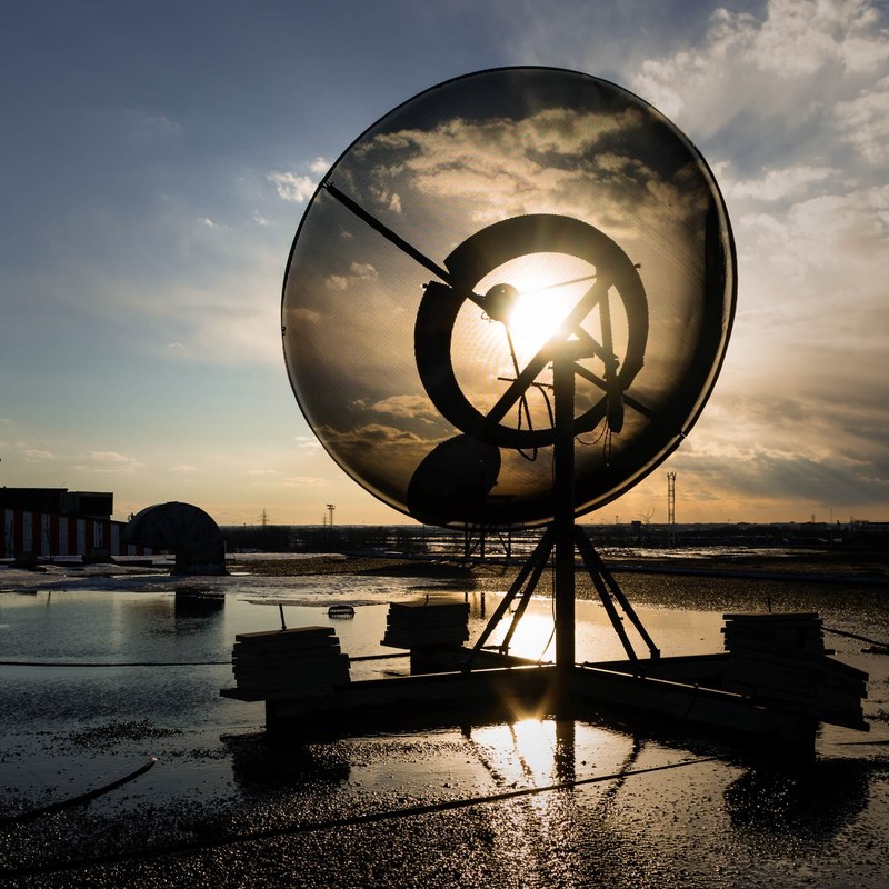 satellite dish light ray and sunset 4k