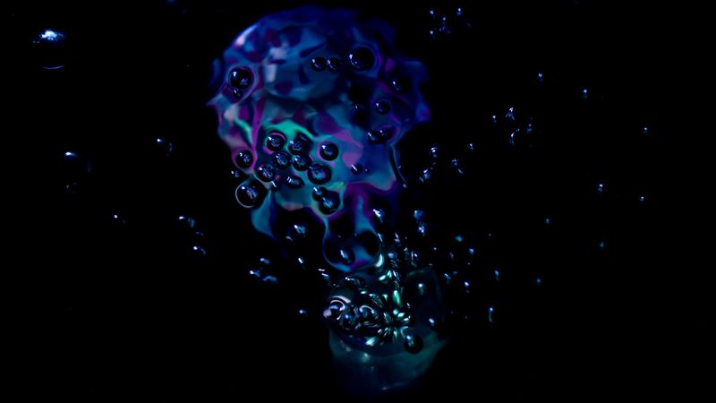 bubbles, abstraction, glare, dark, 4k