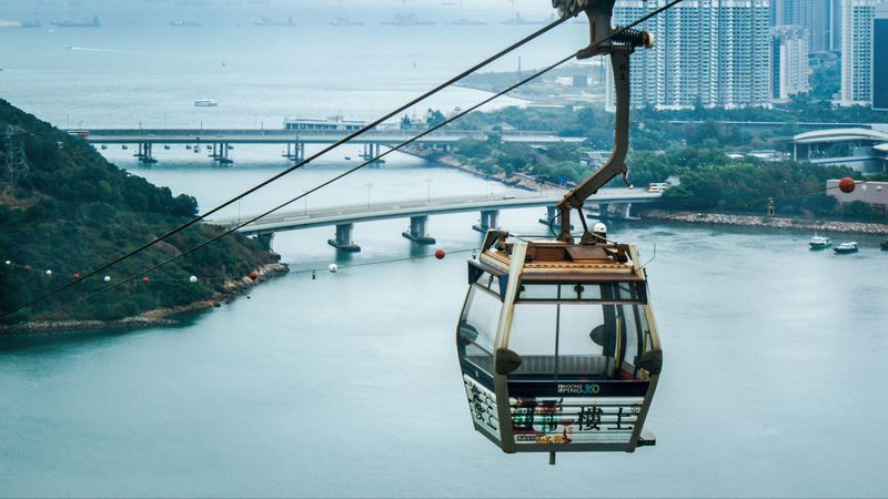 hong kong, lantau, island, cable car, cabin, 4k