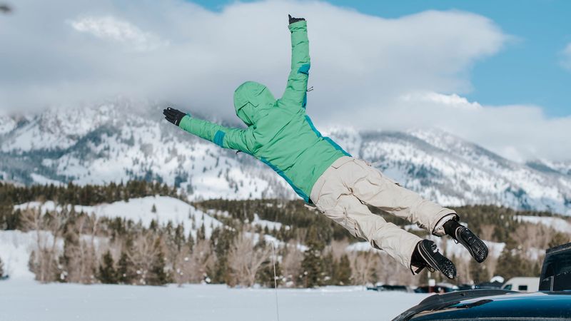 jump, car, mountains, snow, 4k