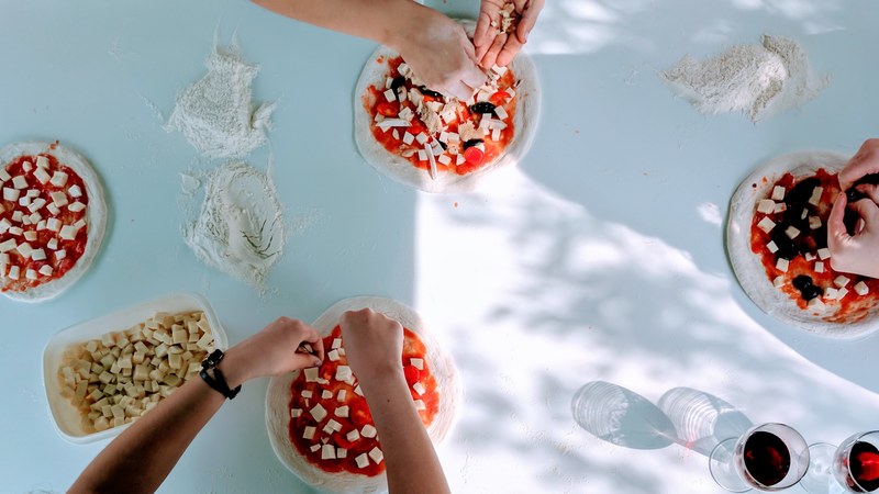 flatlay pizza dough and flour 4k