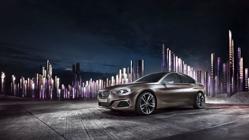 bmw, compact, side view, night, 4k