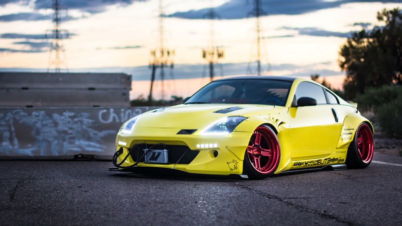 nissan 350z, yellow, side view, 4k