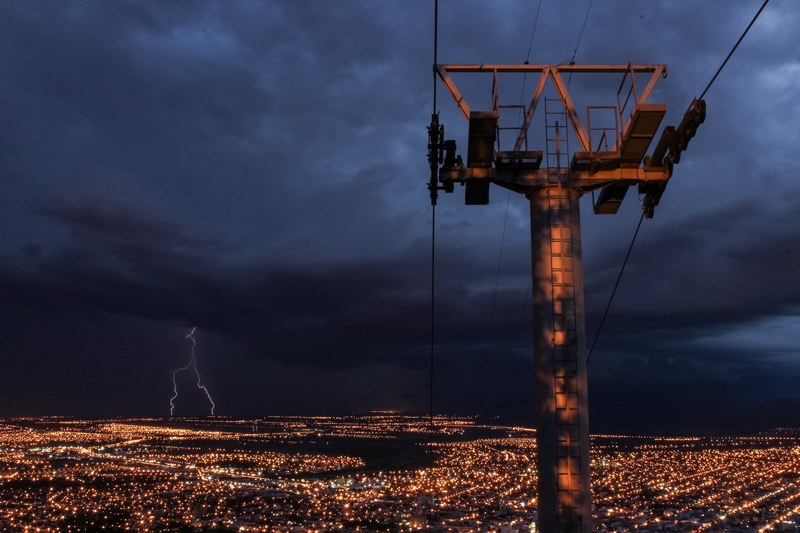 power line city lightning and electricity 4k