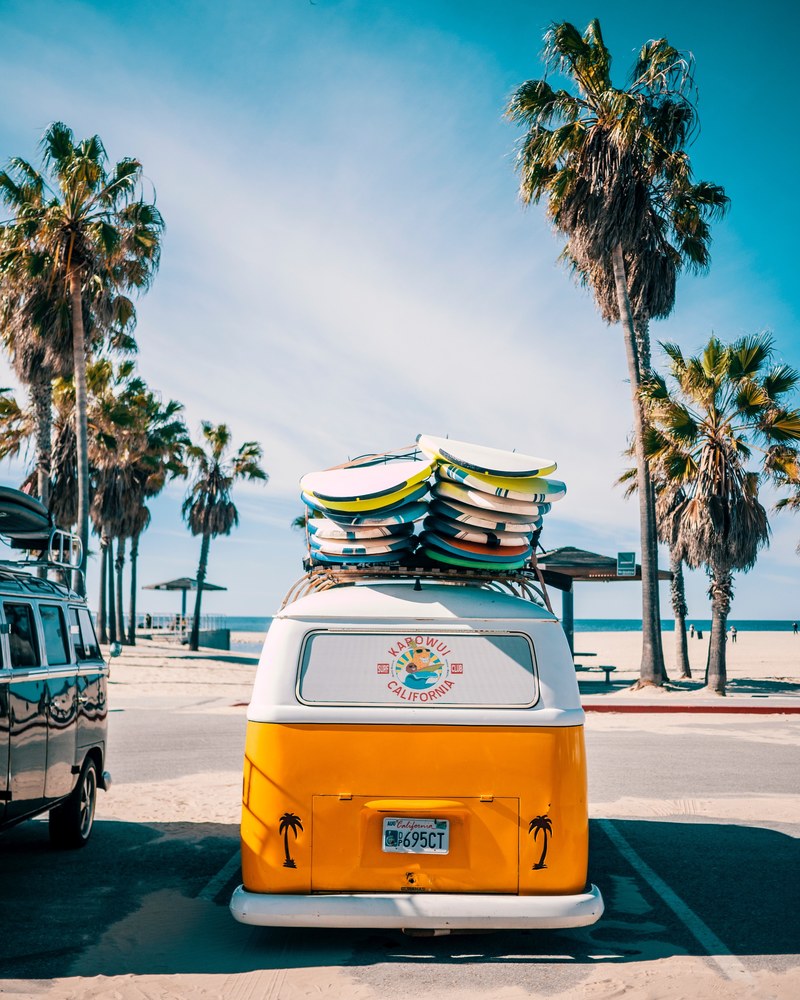 beach van surf van surfboard and beach hd, 4k