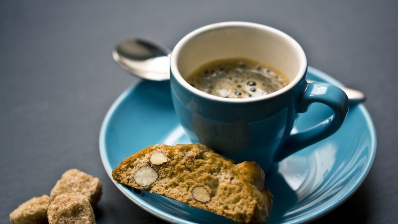 coffee, espresso, almonds, biscuits, 4k