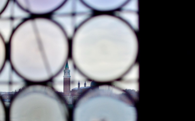 san giorgio maggiore window doges palace and venice 4k