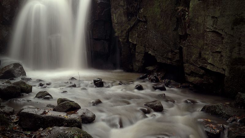 waterfall, stream, stones, blocks, 4k