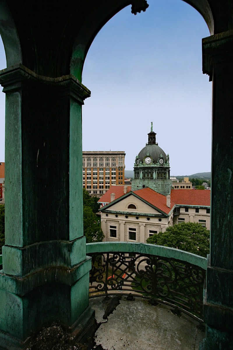 court house viewed through window 4k