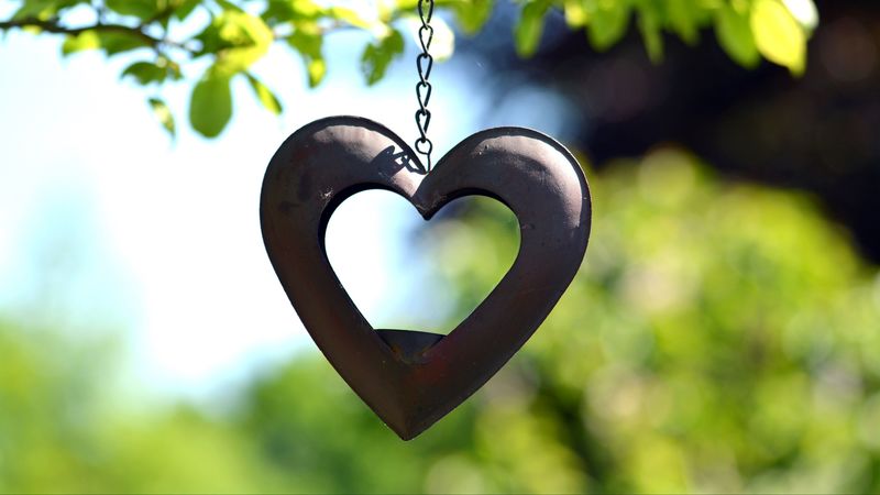 heart, suspension, blur, chain, 4k