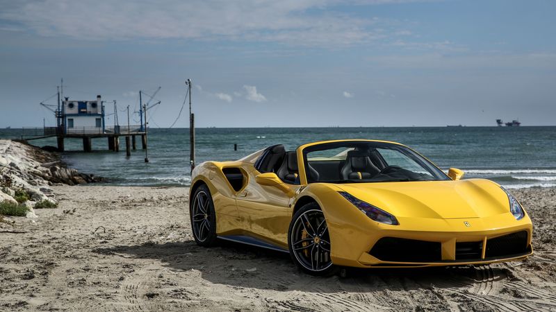 ferrari, 488, spider, yellow, side view, 4k