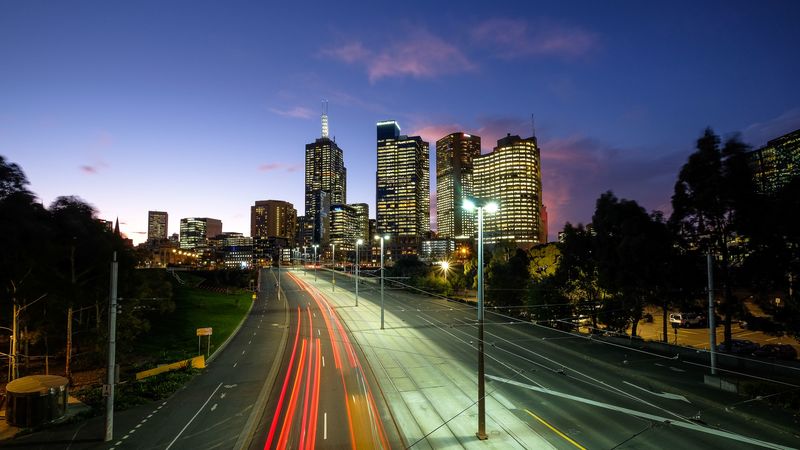 city, road, neon, evening, 4k