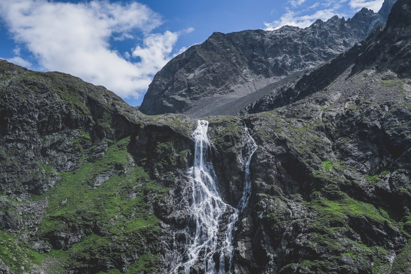 waterfall cascade mountain stream and landscape 4k