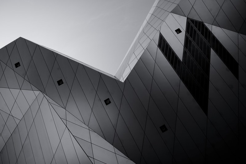a low angle shot of an overhang in a modern building facade, 43_52 4k