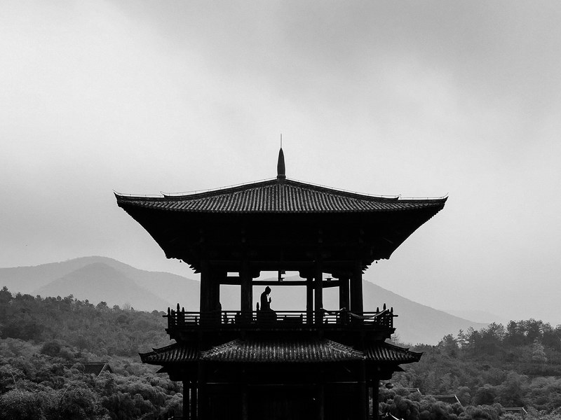 building temple roof and landscape 4k