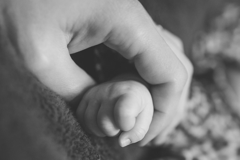 black and white photo of mother holding childs hand, little fist big fist 4k