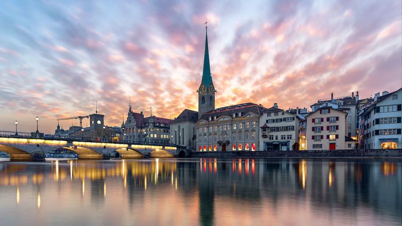 chapel, city, river, 4k