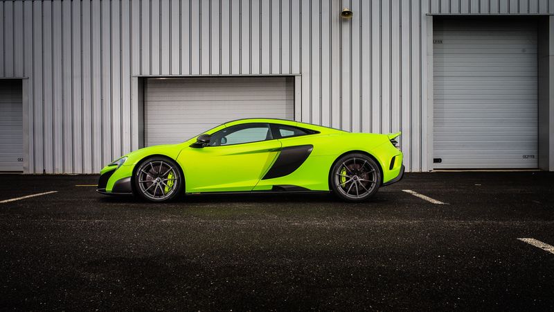mclaren, 675lt, light green, side view, 4k