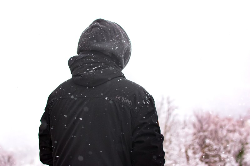 black coat snow and snowing 4k
