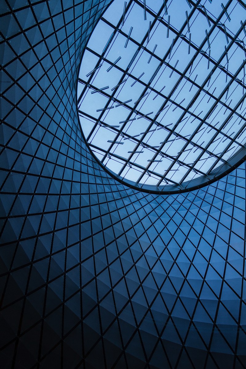 a modern round facade with a large skylight in the interior of the fulton center, fulton center nyc 4k