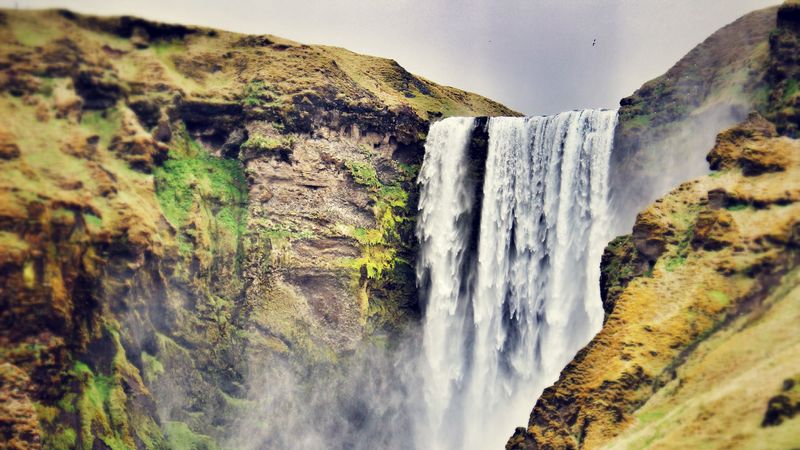 skogafoss, waterfall, iceland, people, landscape, 4k