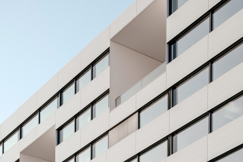 the facade of a residential building with large balconies, modern residential facade 4k