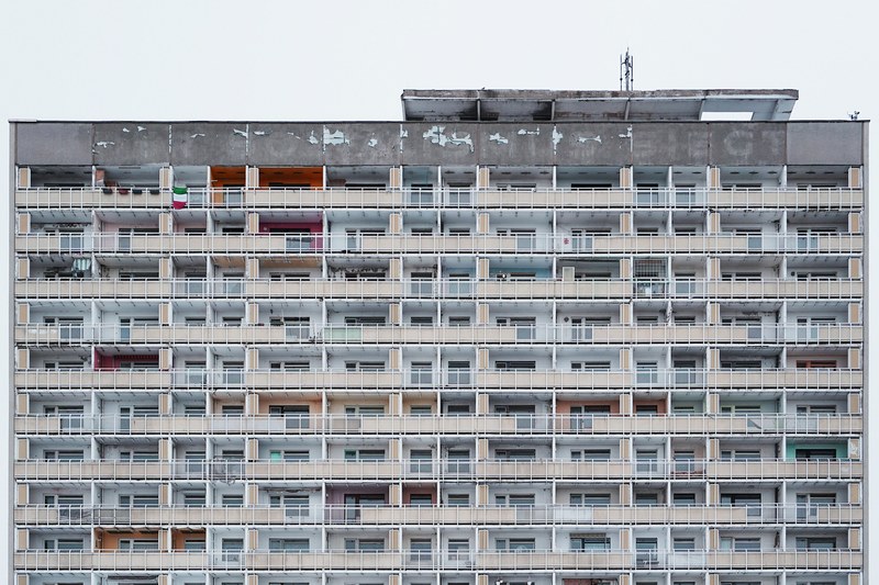 rundown urban high rise apartments in dresden saxony germany on a gray day, high rise in dresden 4k