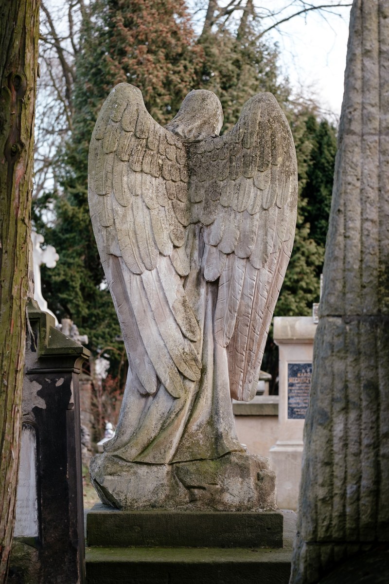 an angel in a cemetery in krakow poland 4k