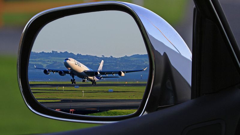 plane, car, mirror, reflection, 4k