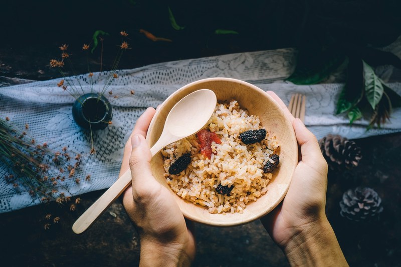 rustic bowl of rice and vegetables for a hearty meal, fried rice 4k