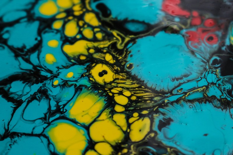 fluid painting teal and yellow 4k