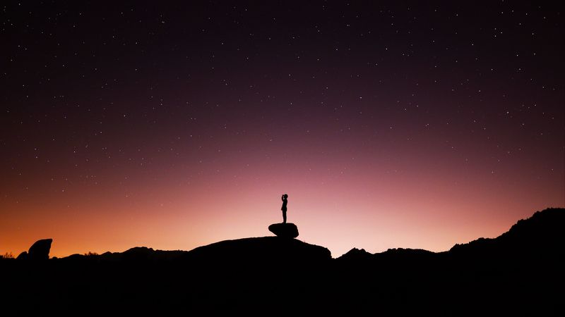 silhouette, lonely, loneliness, starry sky, 4k