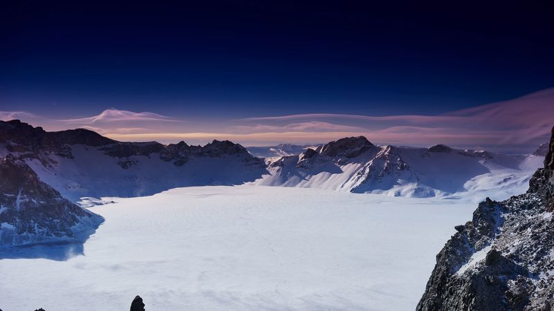 china, changbai, winter, mountains, sky, 4k