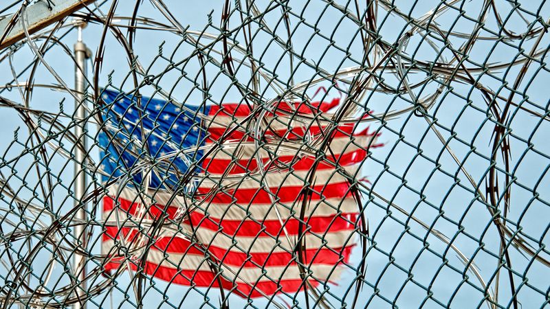 flag, united states, barbed wire, 4k