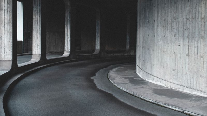 tunnel, road, columns, bw, 4k