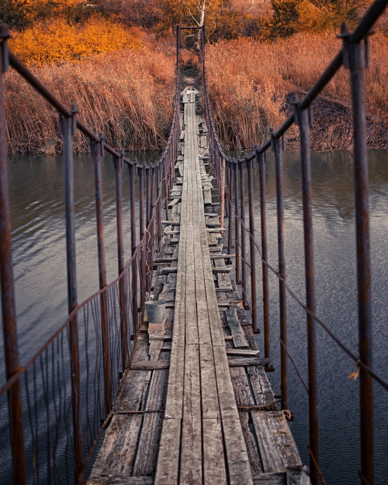 suspension bridge bridge autumn and riverside hd, 4k