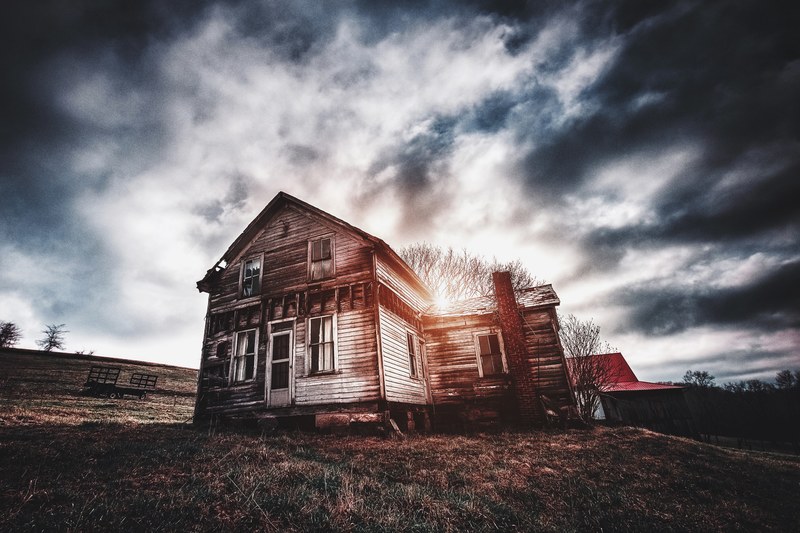 a low angle shot of rural barn on an overcast day, forgotten 4k