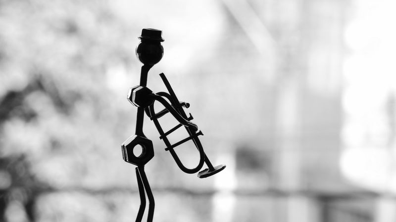 musician, pipe, metal, statue, 4k